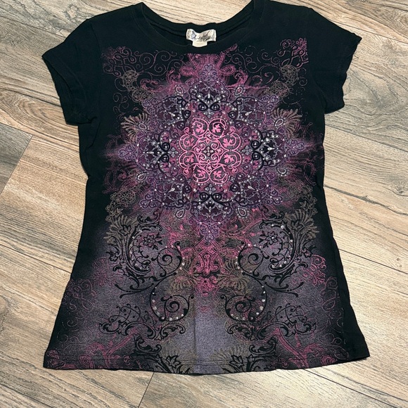 Twisted Tops - Twisted Black and Pink Mandala Tee